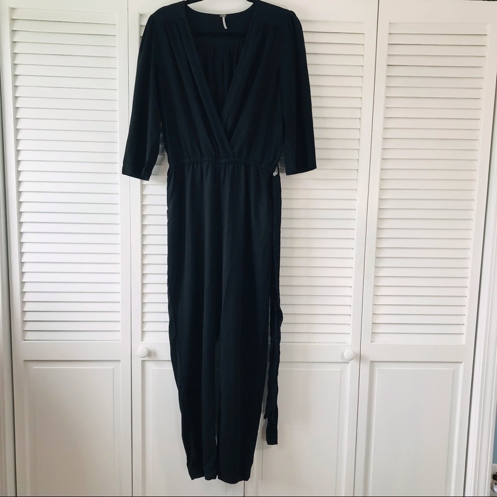 YOUNG FABULOUS & BROKE Black Deep V-Neck Jumpsuit Size Medium